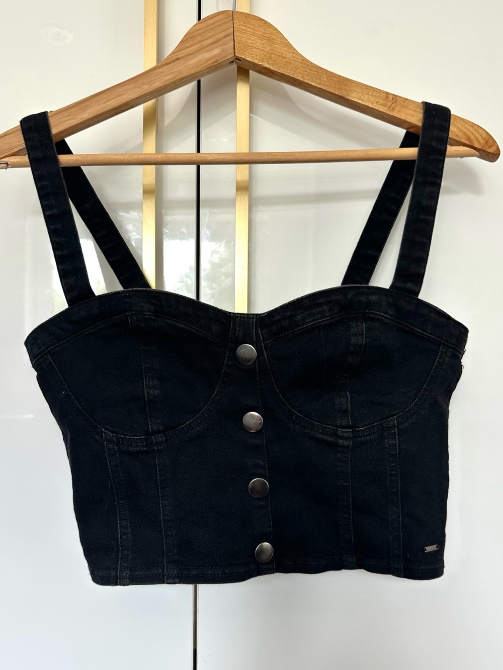 Guess black denim Bustier corset Crop Top small